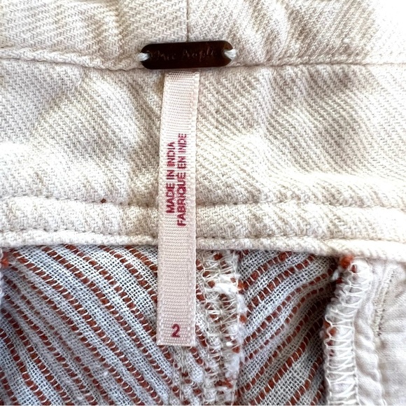 FREE PEOPLE Rumors Yarn Dye Harem Pants Natural Red Cream High Rise Crop Size 2 - Picture 9 of 12
